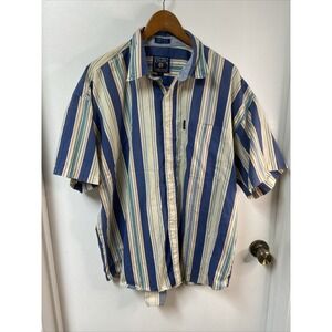 Vintage Ralph Lauren Chaps Shirt Adult XL Blue White Striped Oxford Mens